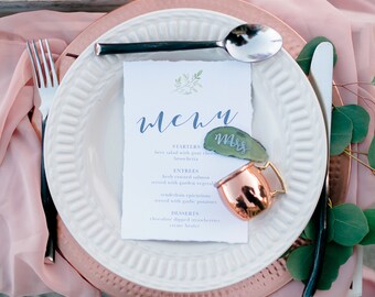Boho Beachy Simple Menu // Modern, Wedding, Greenery