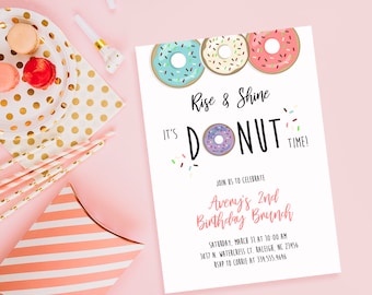 Printable Birthday Brunch Invite 5x7 // Rise & Shine It's Donut Time