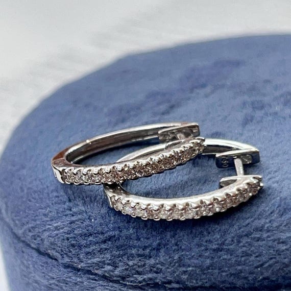 Vintage 18K White Gold Diamond Huggies.