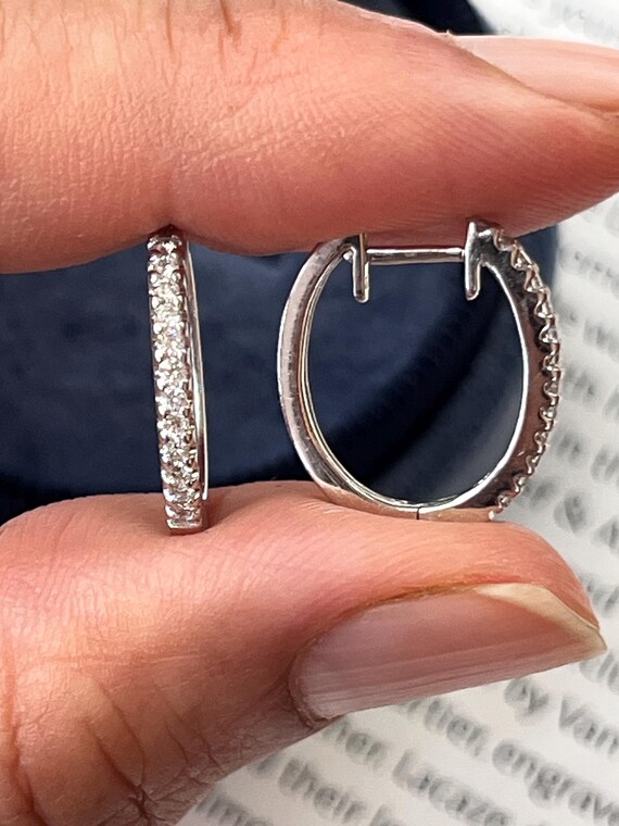 Vintage 18K White Gold Diamond Huggies. View 3