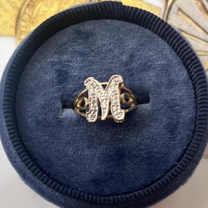 Vintage 14K Yellow Gold Letter “M” Diamond Ring