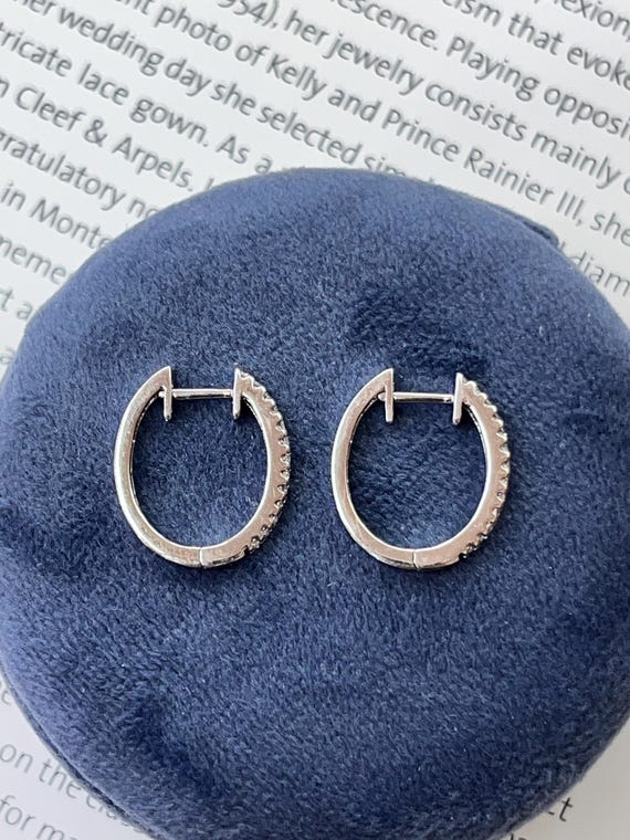 Vintage 18K White Gold Diamond Huggies. View 5