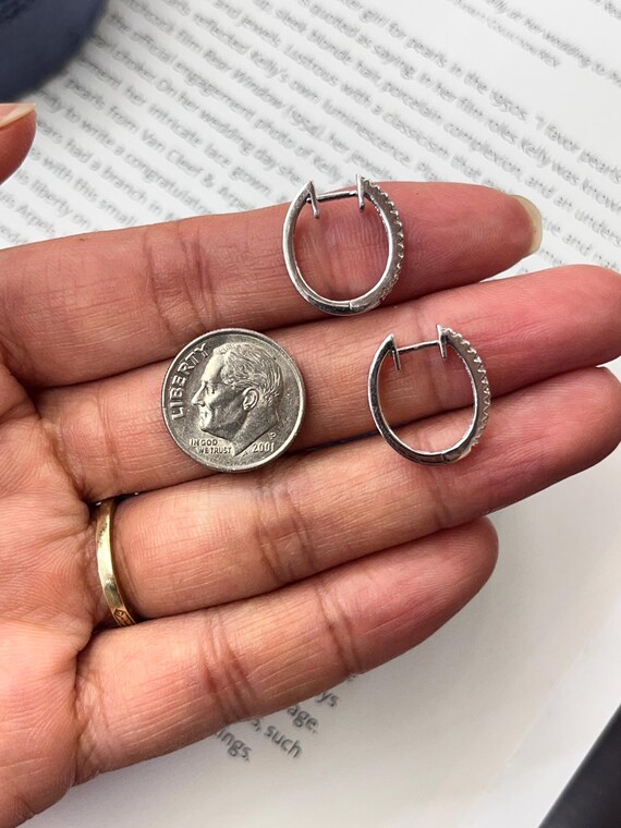 Vintage 18K White Gold Diamond Huggies. View 6