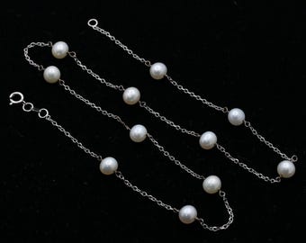 Collar vintage de perlas cultivadas en oro blanco de 14 quilates de 16"