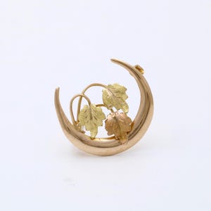 Antique Art Nouveau 10K Gold Leaf & Crescent Moon Pin Antique Brooch