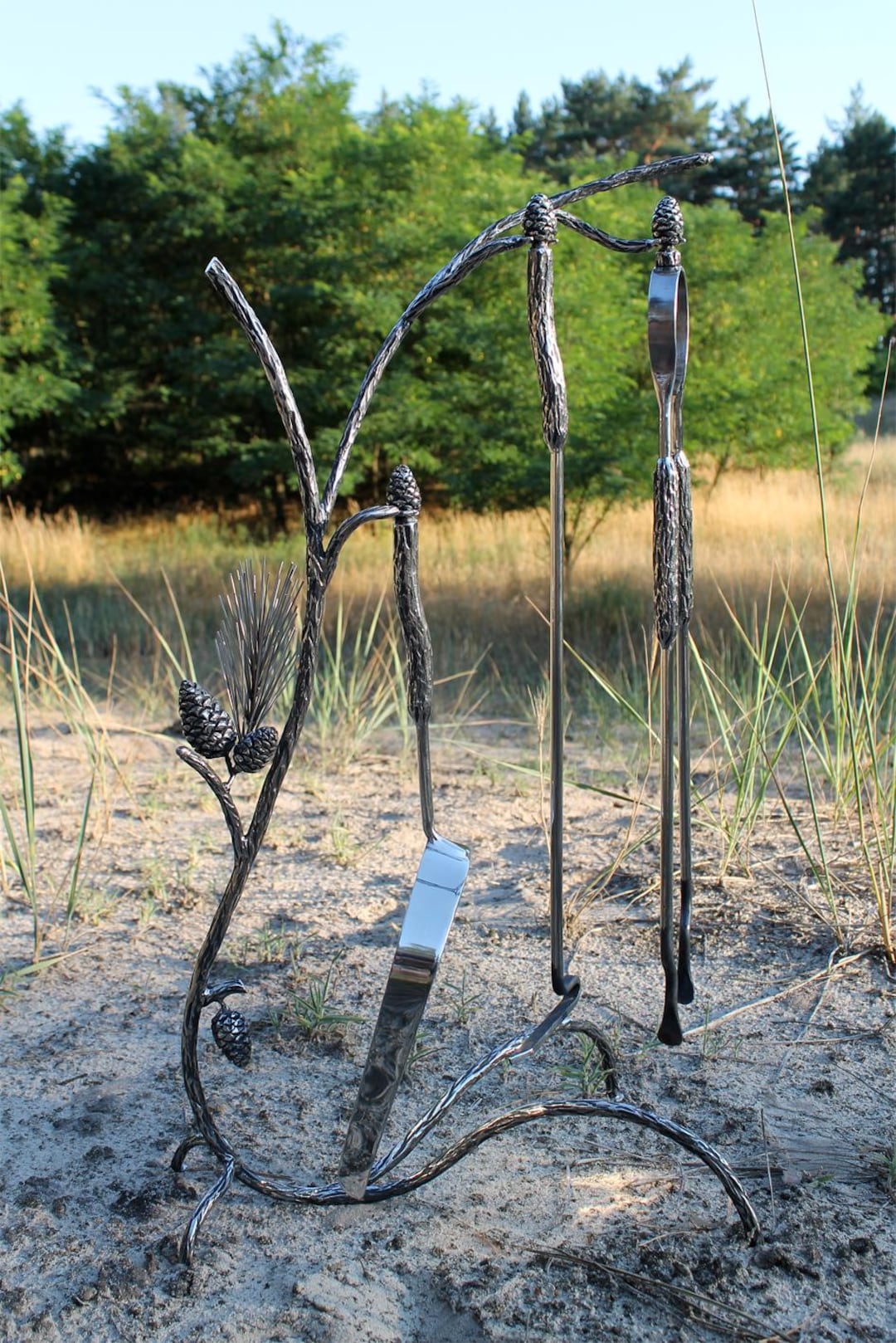 Set Di 5 Attrezzi Per Barbecue E Camino, In Acciaio, Con Gancio E Pinze, 30,5 Cm, Per Esterni