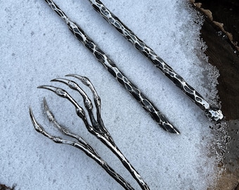 47" Dragon Claw Fire Pit Tongs, Long Outdoor Wood Log Tongs, Hand Forged Stainless Steel, Heavy Duty Campfire Tool, Two Handed Log Grabber