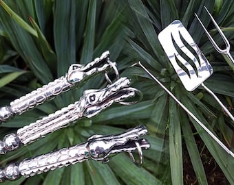 Alligator - Forged Grill Fork, Spatula and Turner (hook) - stainless steel AISI 304 - BBQ tools, accessories - AMULETworkshop
