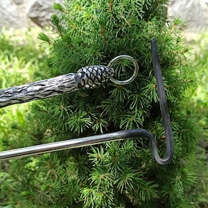 Pine cone - hand forged fire poker for grill, fireplace, BBQ, fire pit, fire iron rabble, rake, forest style, stainless steel accessory