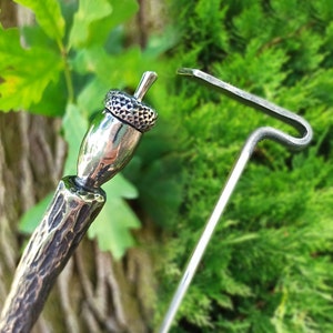 Acorn - hand forged fire poker for grill, fireplace, BBQ, fire pit, fire iron rabble, rake, stainless steel, right angle, branch - amltinua