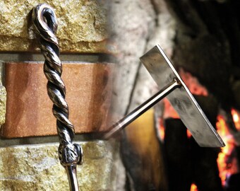 Hand Forged Fire Poker "Vine" for grill, fireplace, BBQ, Fire Pit - stainless steel - workshop Amulet