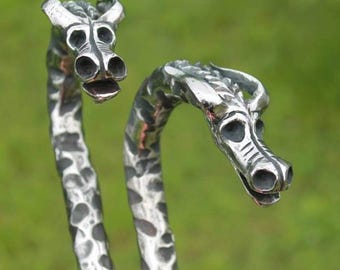 Set: Fire Poker and scoop with Dragon handle - hand-forged of stainless steel, right- left-handed, custom steel gift, Anniversary, Christmas