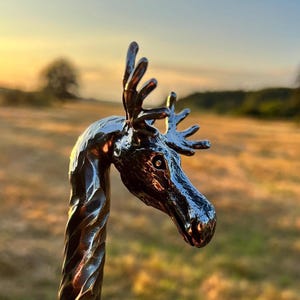 Hand-forged Fire Poker Moose - for grill, BBQ, fire pit, fireplace tools, right angle fire iron, stainless rabble, Christmas gift for man