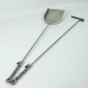 Set &quot;Vine&quot; for fire place: Fire Poker and Scoop - hand-forged of stainless steel