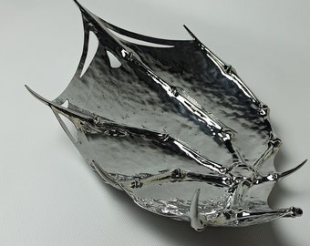 Dragon Wing - Hammered Serving Tray - 18/8 Stainless Steel - Fully Handmade - Workshop Amulet