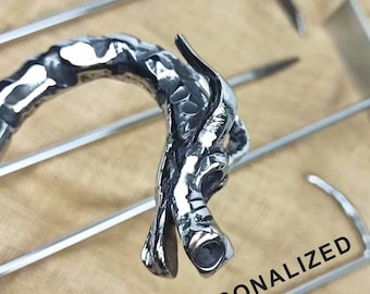 Personalized Hand Forged Fire Poker "Dragon" for grill, fireplace, BBQ, fire pit, right angle fire iron, rabble, rake - stainless steel