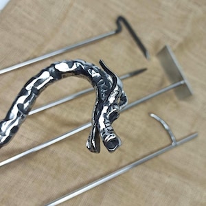 Hand Forged Fire Poker &quot;Dragon&quot; for grill, fireplace, BBQ, fire pit, right angle fire iron, rabble, rake - stainless steel - workshop Amulet