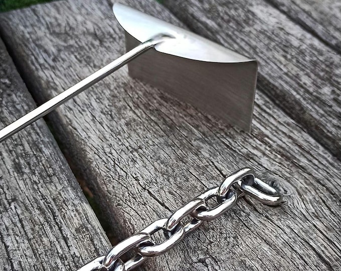 Stainless Steel Charcoal Grill Rake, BBQ Fire Rake Anchor Chain Design, Charcoal Ash Tool, BBQ Cleaner Poker, Scraper for Pizza Oven, brutal