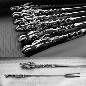 Handmade Set &quot;Imperial dragon&quot; Gift skewers with a fork - stainless steel - for BBQ, kebab, shashlik, shish kebab, barbecue