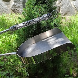 Pine Cone - Hand Forged Shovel for Grill, Ash Scoop Fireplace, BBQ Fire pit tools, Stainless Steel Fire Accessory, Fathers Day, Housewarming