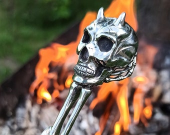 Skull - forged skewer, kebab sticks, shashlik skewers, stainless steel 18/8 (AISI 304) - Workshop Amulet amltinua