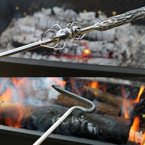 Hand Forged Fire Poker &quot;Cobweb&quot; for grill, fireplace, BBQ - stainless steel - workshop Amulet