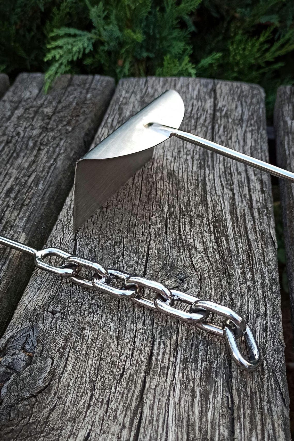 Stainless Steel Charcoal Grill Rake, BBQ Fire Rake Anchor Chain Design ...
