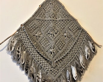 Bohemian  macrame wall hanging with feathers