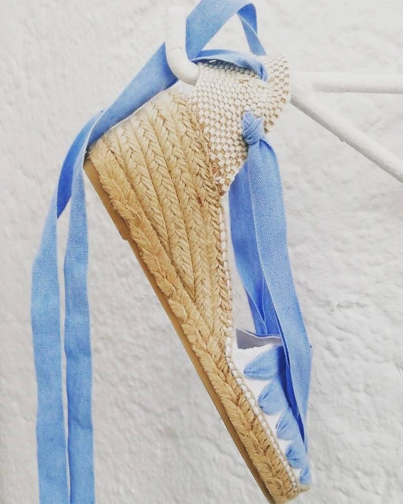 Eco Espadrilles wedges / heels Made colored espadrilles in cadaqués Sky Blue/Azul cielo