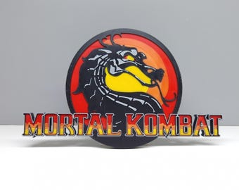 Mortal Kombat Magnet with Stand — Retro Gamer Gift, Dragon Logo Fridge Magnet or Shelf Display