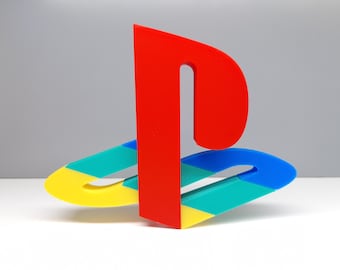 Sony Playstation logo 7" shelf display - Retro Video Games PS1 Logo