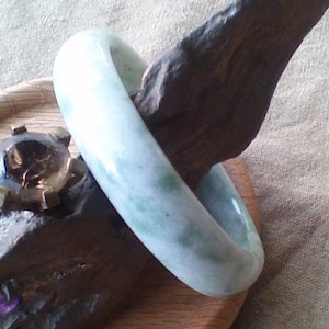61 mm White with Yellow Flowers Guizhou Nephrite 100% Natural Jade Bangle  #489