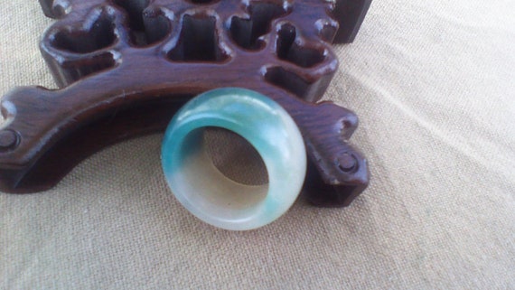 Size 9  Jade Ring Green Teal Blue-Clear, Icy Whit… - image 3