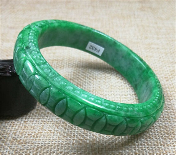 59mm Hand-carved Green Moire Unique Jadeite JADE … - image 3