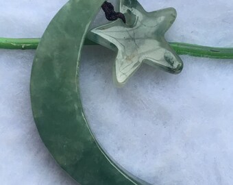 Green Star Moon Key chain  Jadeite Jade
