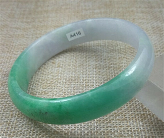 60 mm グリーン＆ホワイト ラベンダー ヒント 翡翠 バングル 