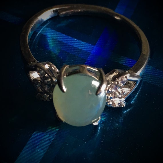 Sz7  Fei Cui Lite Oval Natural Jadeite Jade Ring … - image 5
