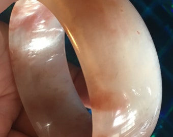 61mm Superb Wide Jadeite Peach Mauve Plum Silken Wispy Thick Jadeite Jade Bangle #526