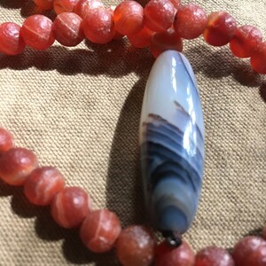 Dzi Banded Agate Ancient Nepalese 8mm Carnelian Beads on 16&quot; Necklace Mala, Prayer Beads