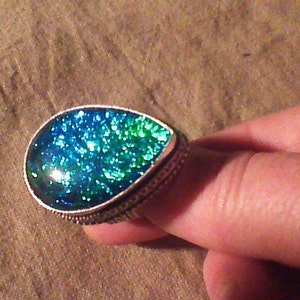 Australian Opal Triplet Unisex Ring Silver Size 8.25 Shimmers! Heavy Ring