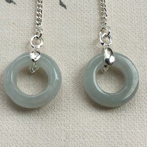Leichte & Luftige Grau Grüne Jadeit Jade Ohrhänger 13 mm Donut #765