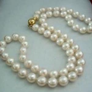 Genuine Knotted 7-8 Mm White Cultured Akoya Pearl Necklace & Earring ...