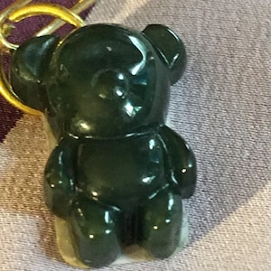 Dark Green Jadeite Jade Itty Bitty Bear Pendant 18 Inch Gold Paperclip Chain Necklace