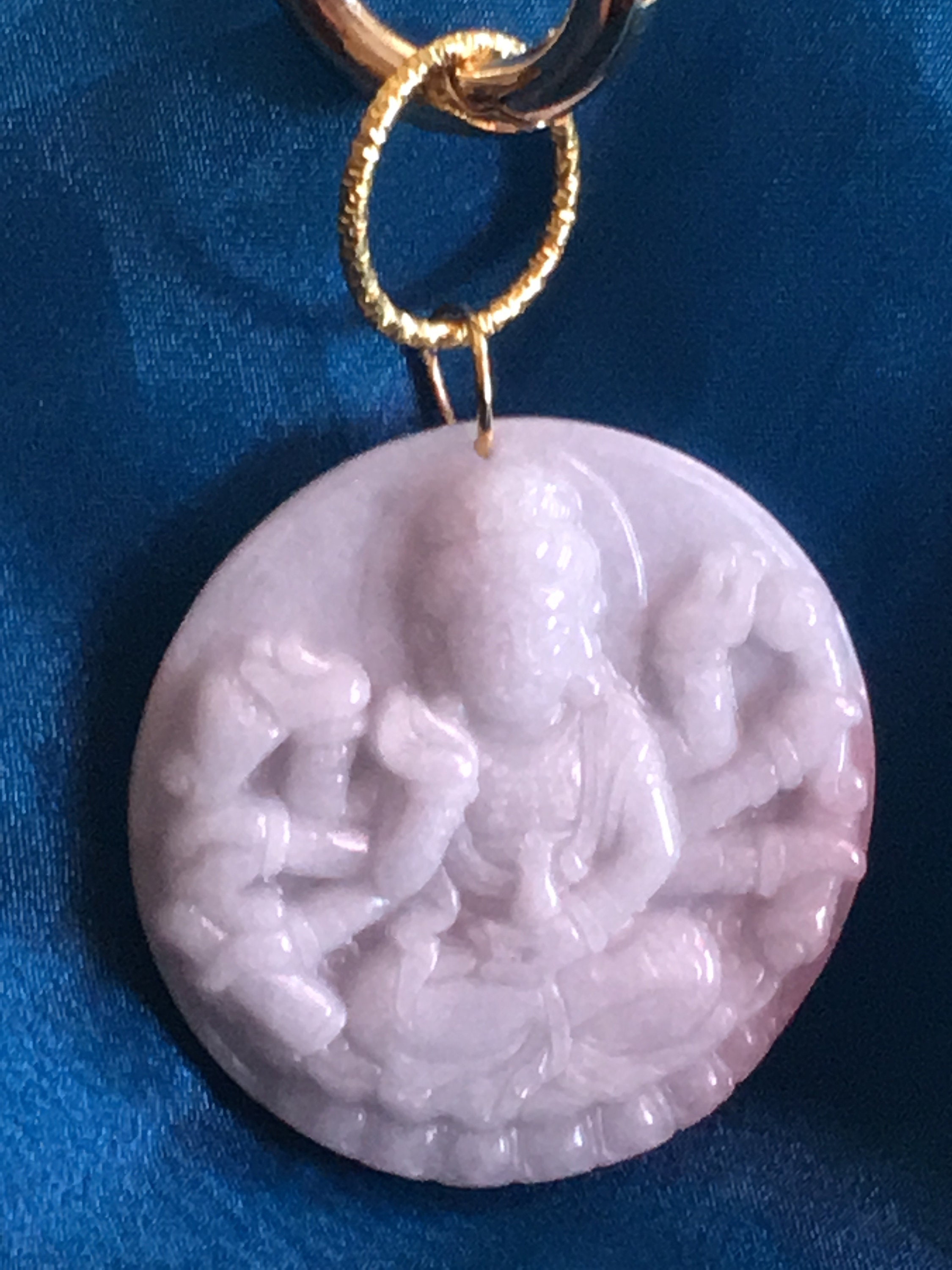 Huge! Lavender Type A Jade Jadeite Large Royal Kwan Yin on Frosted Resin Necklace Certified HIGH Quality Lavender JADEITE!  COLLECTORS!