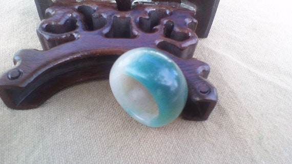 Size 9  Jade Ring Green Teal Blue-Clear, Icy Whit… - image 2