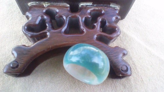 Size 9  Jade Ring Green Teal Blue-Clear, Icy Whit… - image 1