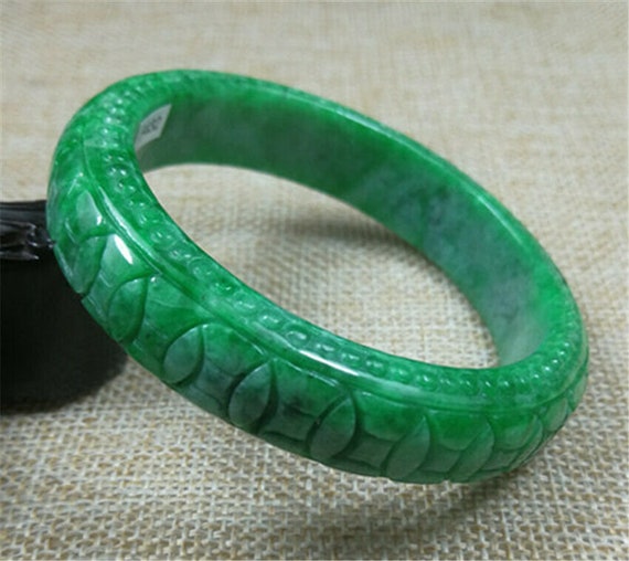 59mm Hand-carved Green Moire Unique Jadeite JADE … - image 5