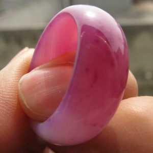 Size 10.25 Pink with Cloudy White Ring Banded Agate Ring Unisex Size 10.25 US
