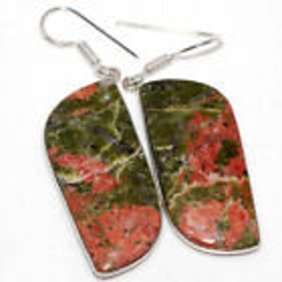 RARE! Rose + Green Unakite Stone Dangle Earrings