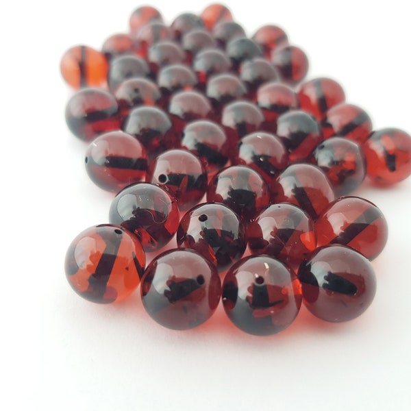 Baltic Amber Beads / Round Amber Beads / Cherry Amber Beads / With Drilled Hole / Jewelry making / Genuine Amber Beads 10 mm / Jewelry craft